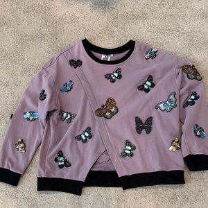 Queen of Sparkles Women’s Butterfly Embellished Purple Top